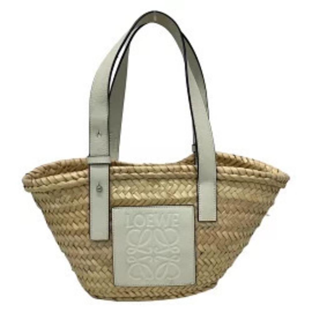 Loewe Basket Bag Tote Woven Beige Cream x White Leather